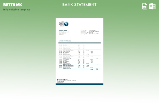 модерен стил Саудиска Арабија Банка Шаблон за збор за извод од банка Саудиски Фр